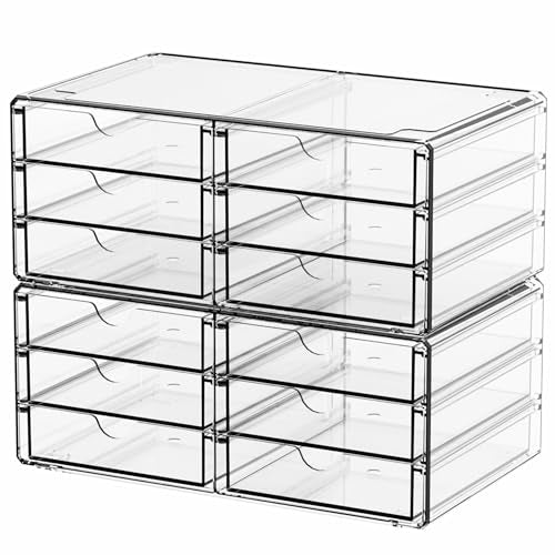 2 Pack Acrylic Storage Drawers With 12 Small Drawe... (Clear | Acrylic)