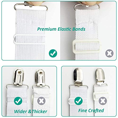RayTour Bed Sheet Holder Straps Sheet Keepers Bedsheet Holders Fasteners 2 Sets | Eight adjustable three-clip holders secure two fitted sheets; wide elastic straps help keep each bed's four corners in place.