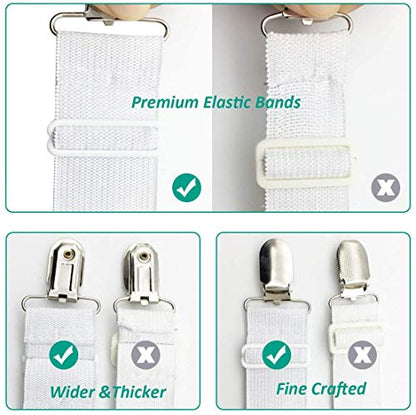RayTour Bed Sheet Holder Straps Sheet Keepers Bedsheet Holders Fasteners 2 Sets | Eight adjustable three-clip holders secure two fitted sheets; wide elastic straps help keep each bed's four corners in place.