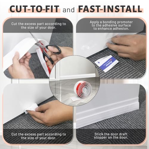 4 Pack Door Draft Stopper, 2" W x 39" L Silicone Door Sweep, White | Self Adhesive Weather Stripping for Interior Exterior Doors, Garage Window Noise Blocker, Cold Air Insulation Draft Guard