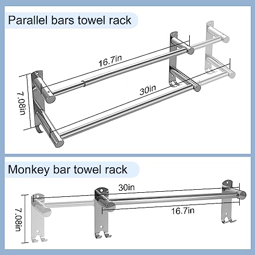 Double Towel Bar, Adjustable 28In Double Towel Racks for Bathroom | Stainless Steel Towel Bar for Bathroom Wall，Drilled-Type Bathroom Towel Holder