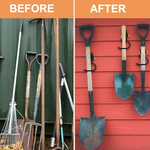 16 Pack Metal Broom Hooks, Heavy Duty Garage Holder Wall Mount, S Type Anti-Slip Mop Rack, Cleaning Tools Holder Storage Organizer Hanger for Shovel Rakes Shed Garden Lawn Yard