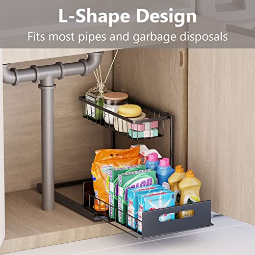 Slide Out Under Sink Organizers and Storage, Black, 1 Pack | 2 Tier, Sturdy Metal, Cabinet Organizer, for Kitchen Bathroom