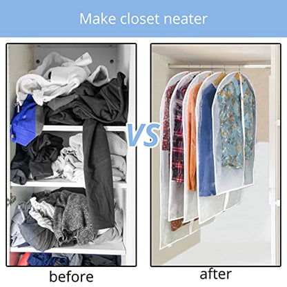 Clear Garment Bag Suit Bags for Closet Storage, Vinyl Garment Bags for Hanging Clothes, Coat Covers for Closet with Zipper and Plastic Garment Bags for Hanging Clothes - 24'' X 40''/6 Pack