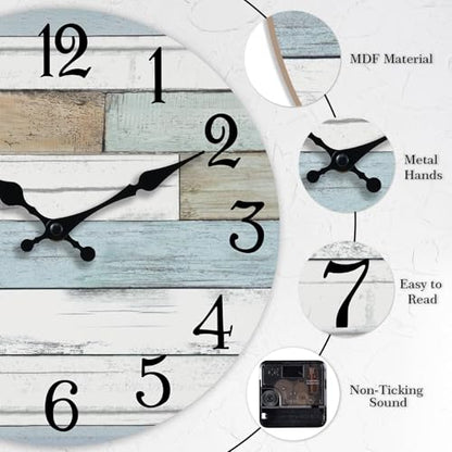 KECYET 12 Inch Wall Clock Battery Operated Silent Non Ticking Coastal | Round analog clock; large easy-read dial for bathroom, kitchen, bedroom & living room; 1 AA battery (not included)