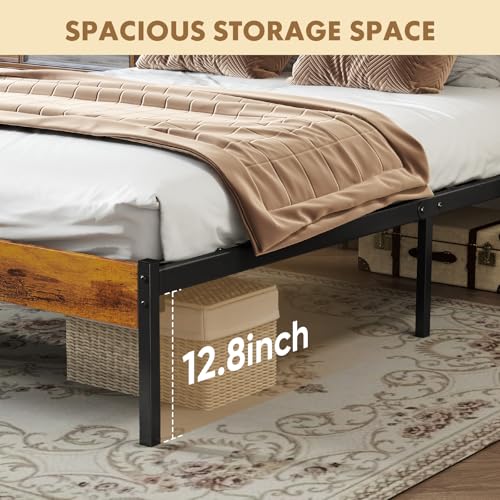 OLIXIS Full Size Bed Frame with Headboard, 800LBS Mattress Foundation with All Sturdy Metal Support, Under Bed Storage, No Box Spring Needed, Easy Assembly, Rust Brown