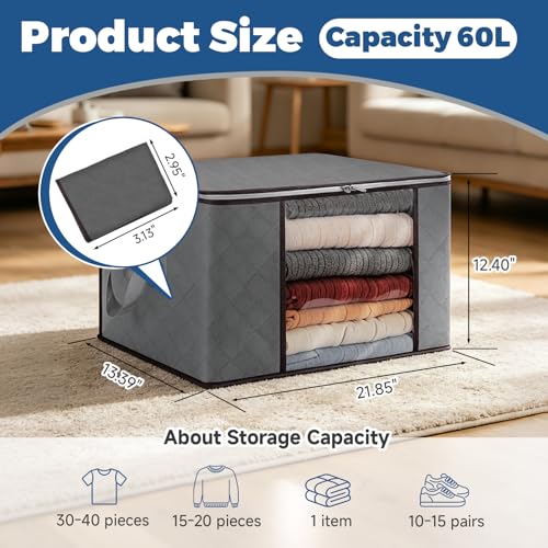 8 Pack Clothes and Blanket Storage Bags for Closet | Reinforced Handle, Large Capacity, Clear Window, for Sweater, Comforter, Bedding