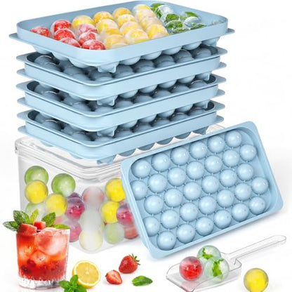Ice Cube Trays with Lid and Bin, BPA-Free Mini 0.8 Inch Sphere Ice Molds, 3-Pack Small Round Ice Ball Trays，，Easy Release, Includes Scoop & Ice Storage Box for Cocktails, Coffee