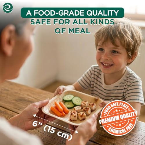 ECO SOUL 6 Inch Disposable Bamboo Plates (100 Pack, Square) | Premium, Natural, Food-Safe, Heavy Duty, Compostable, Eco-Friendly, Biodegradable, Best For Events, Parties, Weddings, BBQs