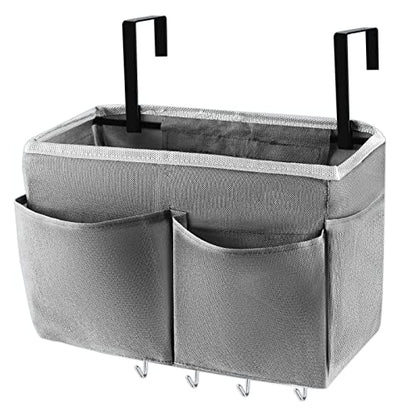 Bedside Caddy Organizer 5 Pockets and 4 Hooks for Bunk Bed Grey | Hanging Storage Bag for Headboards