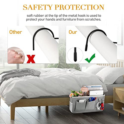 Bedside Caddy Bedside Storage Bag for Headboards/Bunk Bed | Hanging Bed Caddy with Hooks fits Bunk bed Hospital Beds Dorm Bed Rails, Essentials for Phones, Books, Remotes, Water Bottles
