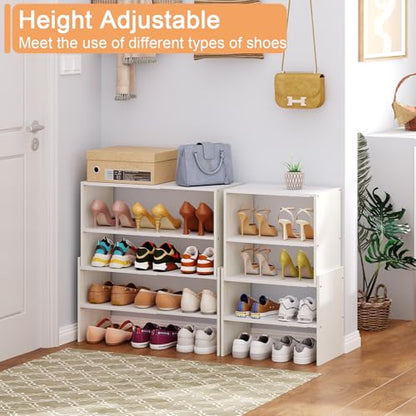 X-cosrack 2-Tier Shoe Rack Organizer for Closet, Expandable and Adjustable White Shoe Rack, Stackable Iron Wood Combination Shoe Storage Shelves for Closets, Entryway, Small Space, Hallway, Garage
