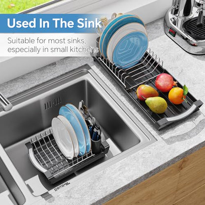 Small Dish Drying Rack, Compact Expandable Dish Ra... (Black | Plastic)