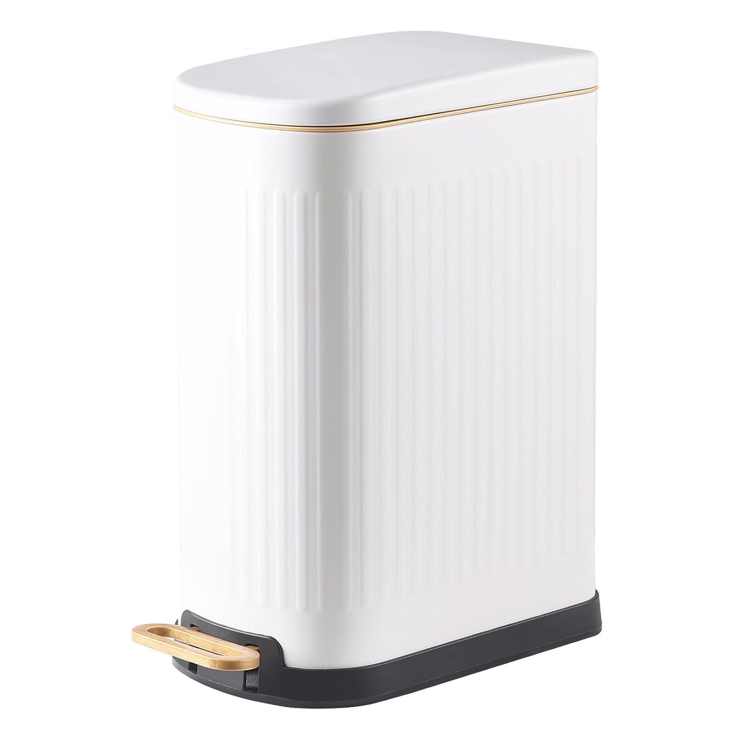 SYNCVIBE Slim Bathroom Trash Can with Soft Close Lid, 3.5 Gal, Matt White | Stainless Steel Garbage Can with Step Pedal, Removable Inner Bucket, Trash Bin for Bedroom, Office, Toilet