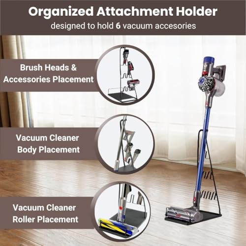 Vacuum Stand No-Drill Storage for Most Stick Vacuum Home Cleaning | metal storage frame, tool holder use, and broad stick-vac fit for clearer buying for daily cleaning,Wallless hole drilling