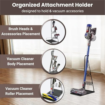 Vacuum Stand No-Drill Storage for Most Stick Vacuum Home Cleaning | metal storage frame, tool holder use, and broad stick-vac fit for clearer buying for daily cleaning,Wallless hole drilling