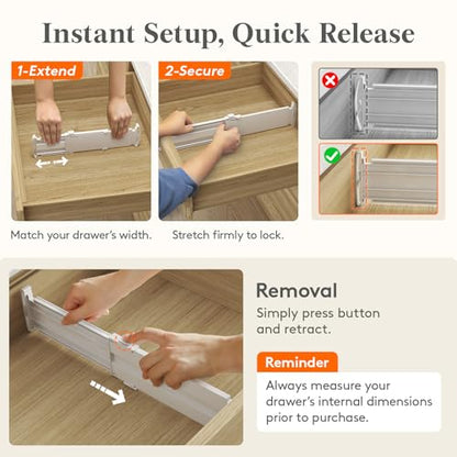 Lifewit 3.2" High Drawer Dividers for Clothes, Adjustable Drawer Organizers | 10.5"-16.5" Expandable Plastic Separator for Dresser, Kitchen, Cabinet, Closet, Nursery, Socks & Underwear Storage, 4 Pack