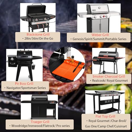 Silicone Tools Mat for Griddle & Kitchen Countertop | Orange Side Shelf Spatula Mat with Drip Pad for Blackstone Weber Traeger Pit Boss Flat Top Grill Smoker, BBQ Gifts for Men