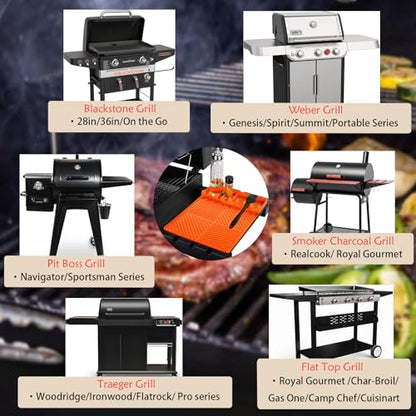 Silicone Tools Mat for Griddle & Kitchen Countertop | Orange Side Shelf Spatula Mat with Drip Pad for Blackstone Weber Traeger Pit Boss Flat Top Grill Smoker, BBQ Gifts for Men