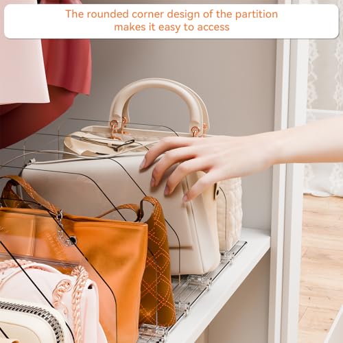 2 Pack Acrylic Purse Organizer for Closet,Adjustable Purse Dividers and Handbags Storage Organizer,Clear Shelf Dividers for Closet Organization,Bookshelf,Pocketbook,Wallet,Bag,Clutch Organizer