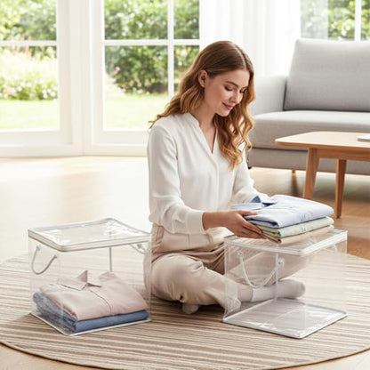 10pcs clear storages bag bed sheet organizer clear zippered storage bags with Handle cube storage bags with zipper Plastic Two-Way Zipper Foldable Plastic Closet Organizer towel for closet
