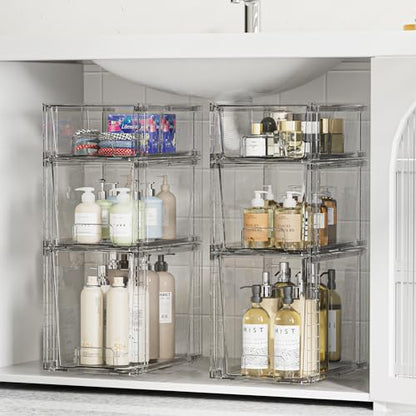3 Pack Clear Stackable Storage Drawers,Easy to Ass... (Transparent | Acrylic)