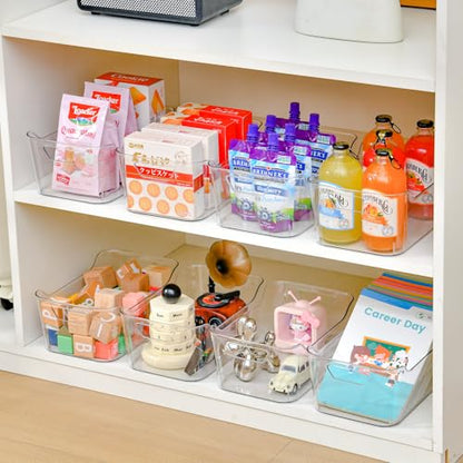 12 Pack Clear Plastic Storage Bins, Pantry Organizers and Storage, Clear Pantry Organizer Bins, Plastic Containers with Handle for Kitchen,Freezer,Cabinet,Closet,Bathroom Under Sink Storage