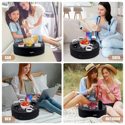 INNO STAGE Couch Cup Holder Pillow | Sofa Caddy Buddy Cupholder Organizer, for Bed Rv Tv Car Man Cave Boat Remote Snacks Drink, Gift for Couch Potato, Black