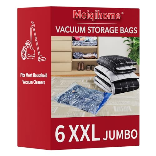 MEIQIHOME Vacuum Storage Bags, Space Saver Sealer Bags,Vacuum seal bags for clothing, Pillows, Comforters, Blankets, Bedding,Travel,6 XXL