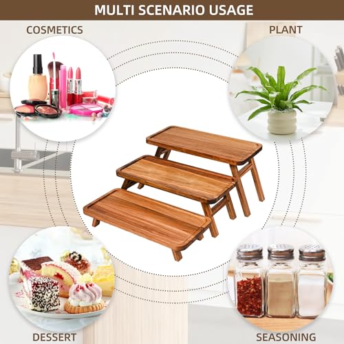 3 Tier Serving Tray Acacia Wooden Tiered Tray Stand Foldable Dessert Table Display Set Decor Charcuterie Boards for Party, Birthday, Wedding, Christmas