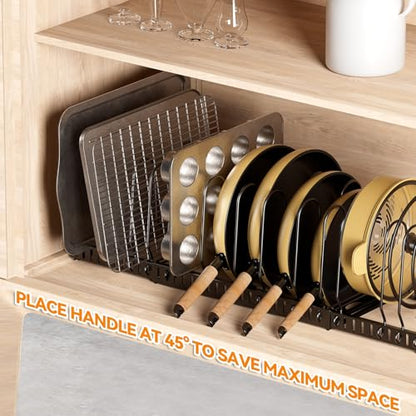 Pot and Pan Organizer Rack for Cabinet, 3 Expandable Pot Lid Organizer Holder with 12 Adjustable Compartment for Kitchen Cutting Board, Pan Lid, Cabinet Cookware Baking