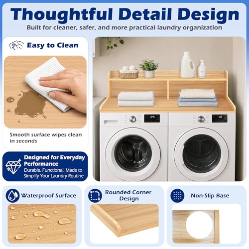 Royxen Laundry Countertop with Storage Universal Fit, Washer and Dryer Countertop with Shelf, Laundry Room Storage, 2-Tier Shelf (Oak)