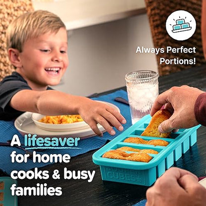 Souper Cubes Silicone Freezer Molds Gift Set, Aqua | 2 Tbsp, 1/2 Cup, 1 Cup and 2 Cup Silicone Molds for Food Set, Perfect for Freezing Soup, Grains, Proteins, Herbs and More