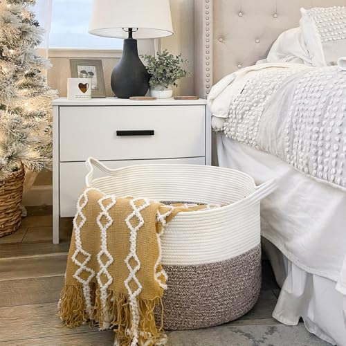 INDRESSME XXXLarge Woven Rope Blanket Basket Living Room Brown, 90L | 21.7" x 13.8" Storage baskets for toys laundry & pillows. Fits living room, bedroom or nursery décor. Soft-touch with handles