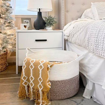 INDRESSME XXXLarge Woven Rope Blanket Basket Living Room Brown, 90L | 21.7" x 13.8" Storage baskets for toys laundry & pillows. Fits living room, bedroom or nursery décor. Soft-touch with handles