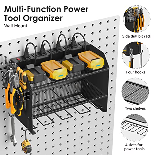 CCCEI Wall Mount Modular Tool Charging Organizer, Black, 1 Pack, 3 Tier. | Drill Battery Storage Rack with Hooks, Garage Workshop, Gifts for Men, Dad, Husband Anniversary, Birthday, Christmas
