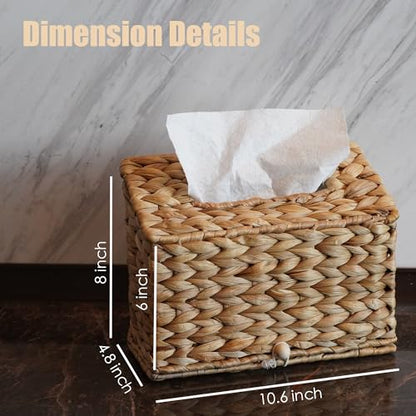 Water Hyacinth Hand Towels Box Cover for Kleenex Disposable Paper Hand Towels, Handwoven Towel Holder, Wicker Tissue Box Cover for Bathroom, Bedroom, Office, Tabletop, Kitchen