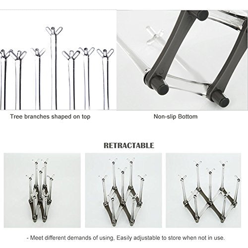 Marbrasse Retractable Cup Drying Rack, Drinking Glass and Sports Bottle Drainer Stand, Plastic Bag Dryer with Non-Slip Bottom for Kitchen Countertop, 2p