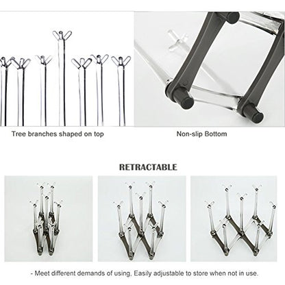 Marbrasse Retractable Cup Drying Rack, Drinking Glass and Sports Bottle Drainer Stand, Plastic Bag Dryer with Non-Slip Bottom for Kitchen Countertop, 2p