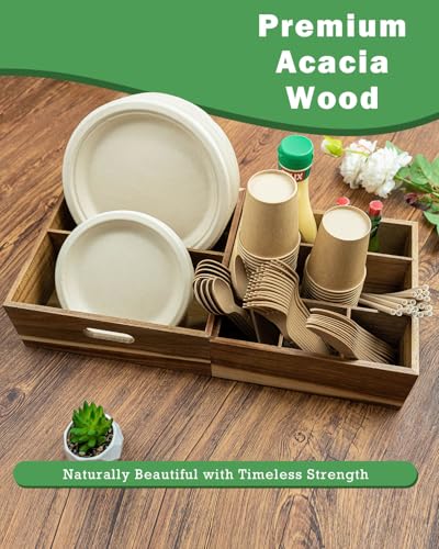Acacia Wood Utensil Holder for Party -Nested Set o... (Brown | Acacia Wood)