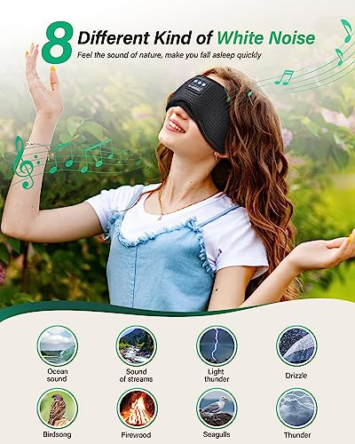 LC-dolida Sleep Headphones, White Noise Bluetooth Sleep Mask 3D Wireless Eye Mask Sleeping with Timing, Sleep Mask with Bluetooth Headphones for Side Sleepers Travel Yoga, Cool Gifts Men Women