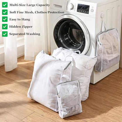 8 Pcs Mesh Laundry Bags for Delicates, Large Laundry Bag with Handles | 3D Fine Mesh Bags for Washing Machine, S/M/L/XL Delicates Bags for Lingerie Sweater Bras Underwear, Travel Storage Bag
