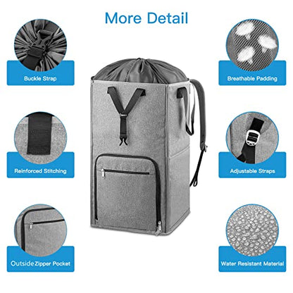 Laundry Backpack Bag, Bukere Extra Large 2 in 1 Laundry Hamper Basket for College Students Dorm Essentials, Adjustable Shoulder Straps, Freestanding Laundry Bag