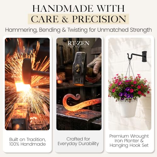 Plant Hangers Outdoor or Indoor Heavy Duty Wall Bracket Hooks | Wrought Iron Metal Hanger Indoor Hook for Hanging Plants Baskets Lanterns Bird Feeders - 2 Pack (Black Shepherds Hooks 7.5")
