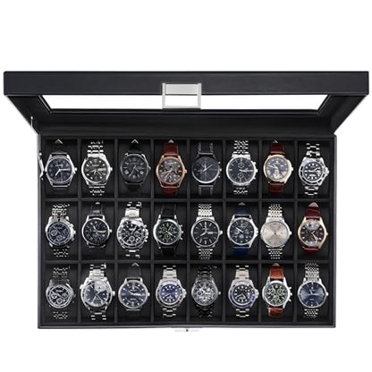 ProCase Watch Box for Men, 24 Slot Display Case with Real Glass Lid | Premium Storage Holder Organizer with Removable Pillows, Gift for Dad & Father's Day & Watch Collectors
