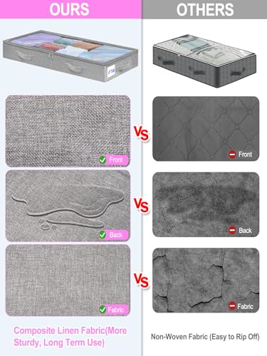 punemi 4 inch High Soft Low Profile Under Bed Storage Bins, 2 Pack, Grey | Foldable Clothes Storage Bag with Zippers & Clear Top, Shallow Design for Under Cabinet, Sofa, Crib & Bed Storage