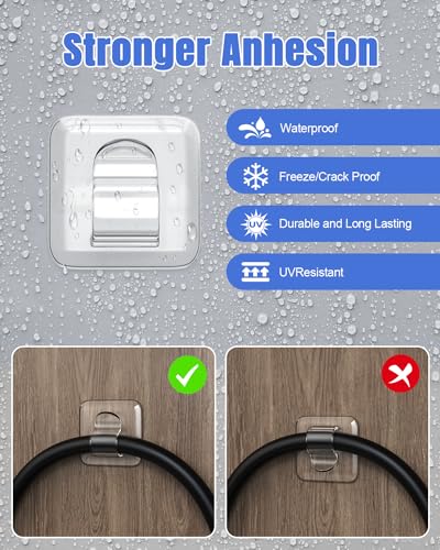 LZC 25 Pack Clear Adhesive Strips Hooks for Outdoor String Lights Clips | Large Square Heavy Duty Waterproof Sticky Light Hook Outside Hanging Rope Christmas Light Cable Cord Holders Organizer