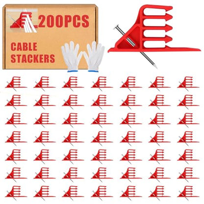 200 Pack Cable Stackers with Steel Nails, Multi-Cable Electrical Wire Clips | Insulated Cord Staples for Organizing Multiple Electrical Wires and Cables, Easy Nail-In Installation for Most Cable Types