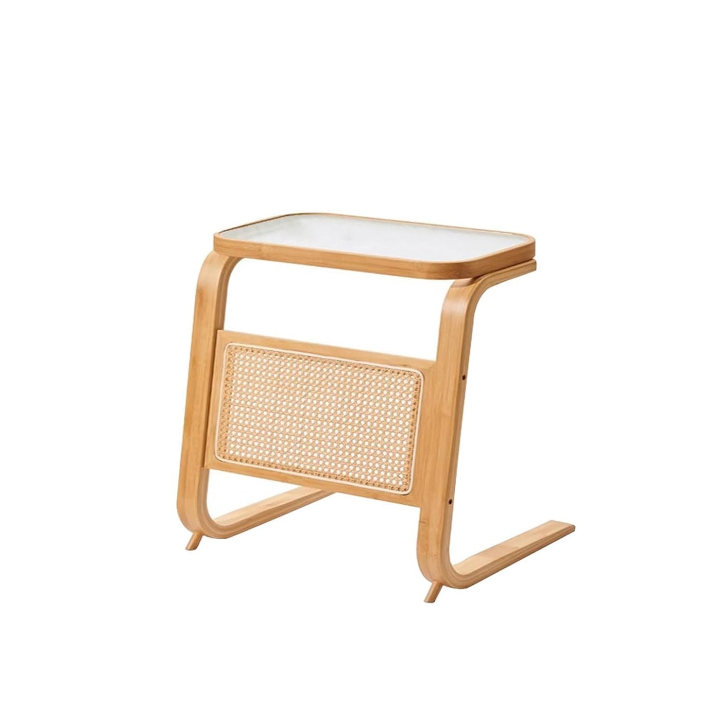 Robot Vacuum Storage Modern 27 Inch Tall Side Tables Cabinet | Bamboo Glass Coffee Table Freestanding Rattan Storage Wood Rack for Home Office and Living Room Bedroom
