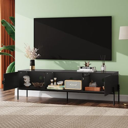 WLIVE 58" TV Stand for 65 Inch TVs, Mid Century Modern Entertainment Center with 2 Storage Cabinets & Open Shelf, Media Console Table with Metal Legs for Living Room, Bedroom, Black